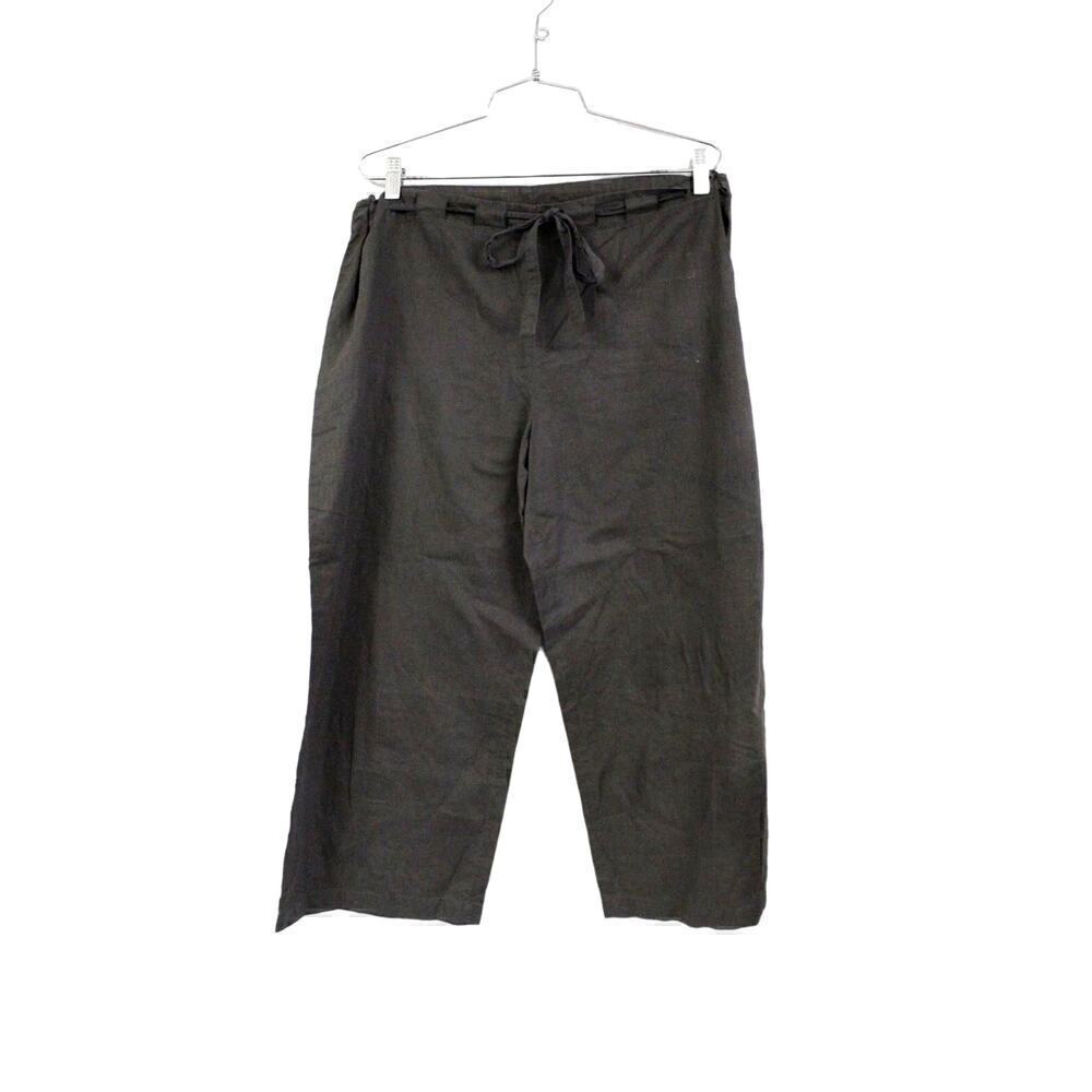 Eileen Fisher 100% Cotton Cropped Pants Olive Green Gray S Drawstring Waist